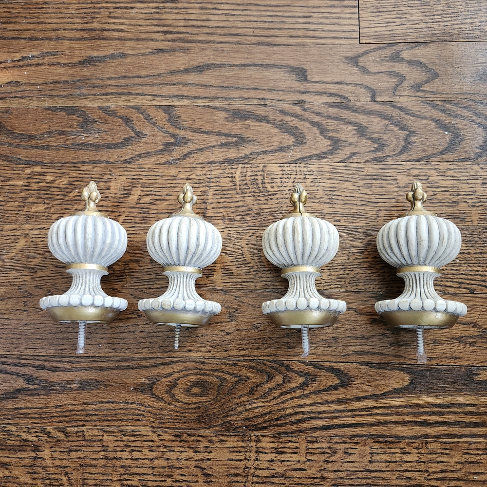 Drapery Finials - 4 Elegant Fluted White and Gold